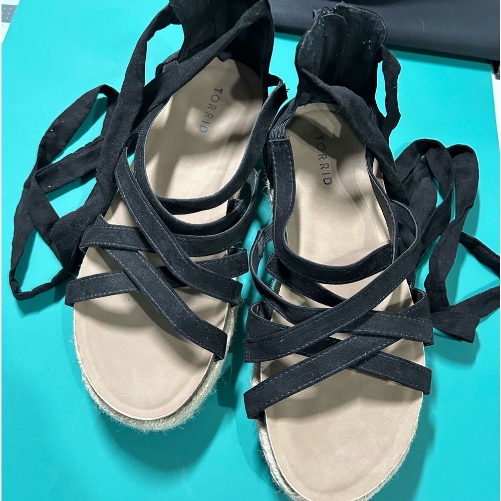 torrid Black Crisscross Wrap Espadrille Sandals with Tan Footbed